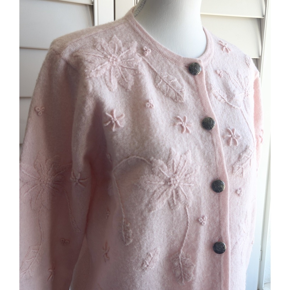 Vtg Appleseeds PM Petite 100% Wool Embroidered Floral Button Cardigan Coquette